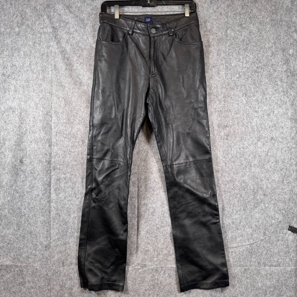 Vtg Y2K Gap Genuine Leather Riding Pants Bootcut Womens Sz 6 Black Moto Hipster